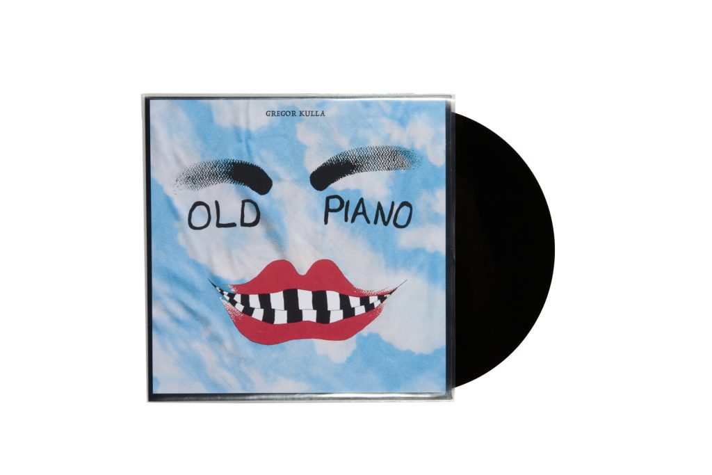 Vinyl record with illustrated blue sleeve