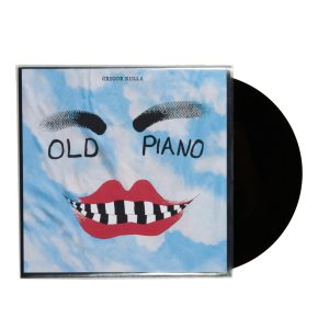 Vinyl record with illustrated blue sleeve